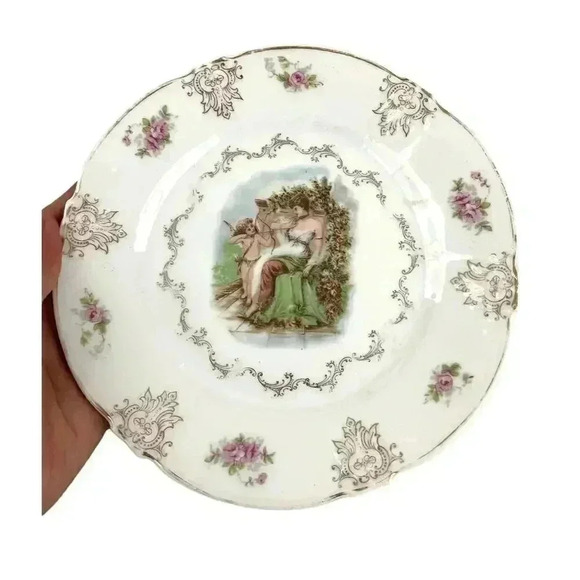 VTG ZS & Co Bavaria Lady With Cupid Decorative Porcelain Plate 7" Cherub Gold - Picture 1 of 10